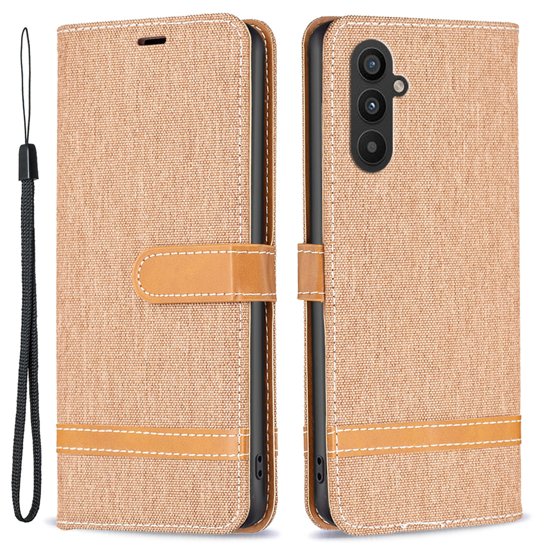 Til Samsung Galaxy A25 5G telefon læderetui jeans stof splejsning telefoncover med pungholder Til Samsung Galaxy A25 5G telefon læderetui jeans stof splejsning telefoncover med pungholder